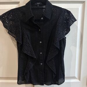 Theory Black Eyelet Button-Up Blouse